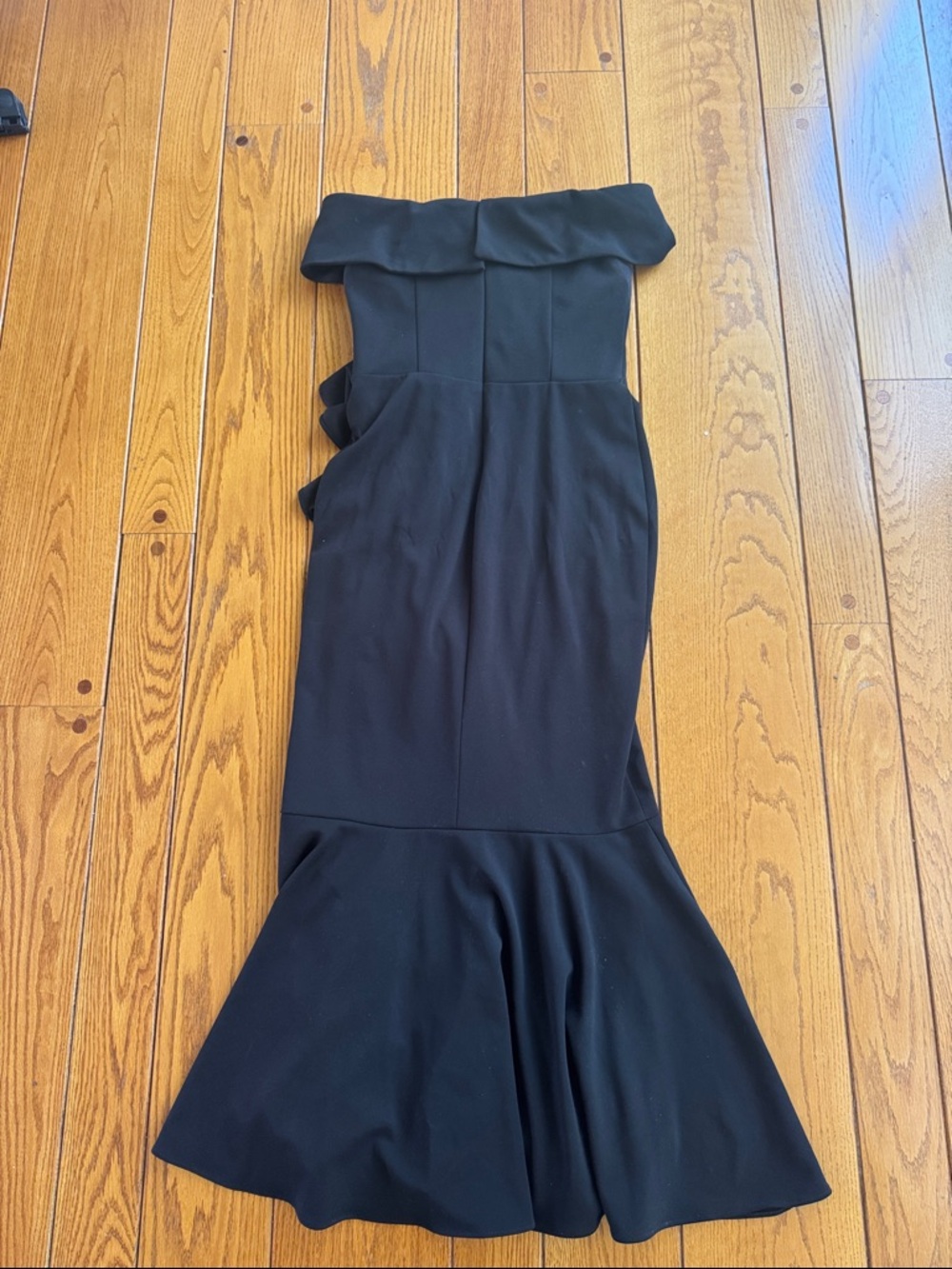 Betsy and Adam off the shoulder Black Ruffle Mermaid Gown - Picture 3 of 6